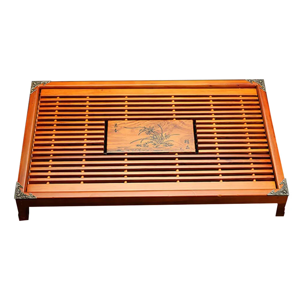 

Water Storage Serving Tea Tray Table Drainage Rectangular Office Home Drawer Easy Clean Japanese Style Durable Small Wooden