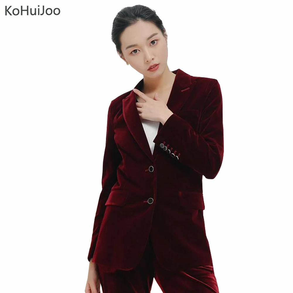 KoHuiJoo, зеленый, черный, винно-красный бархатный женский Блейзер, весна, однобортный бархатный пиджак на пуговицах, элегантный женский пиджак