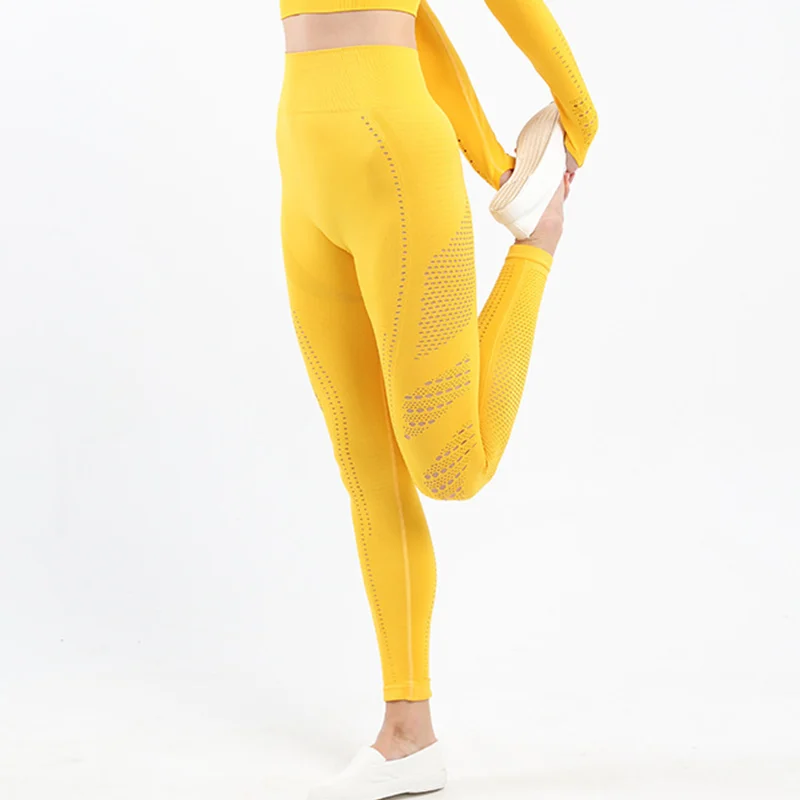 Yellow Колготки с высокой талией, спортивные штаны для женщин, для тренажерного зала, безупречные трикотажные бесшовные леггинсы, женские спортивные Леггинсы, для фитнеса, женские леггинсы, Femme - Цвет: Yellow