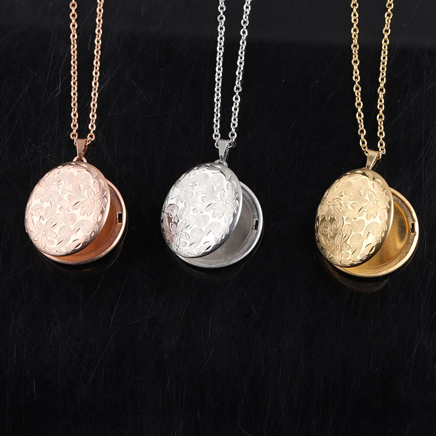 

Fnixtar Flower Pattern Round Photo Frame Pendant Necklace Mirror Polish Stainless Steel Memorial Locket Necklace 10pieces/lot