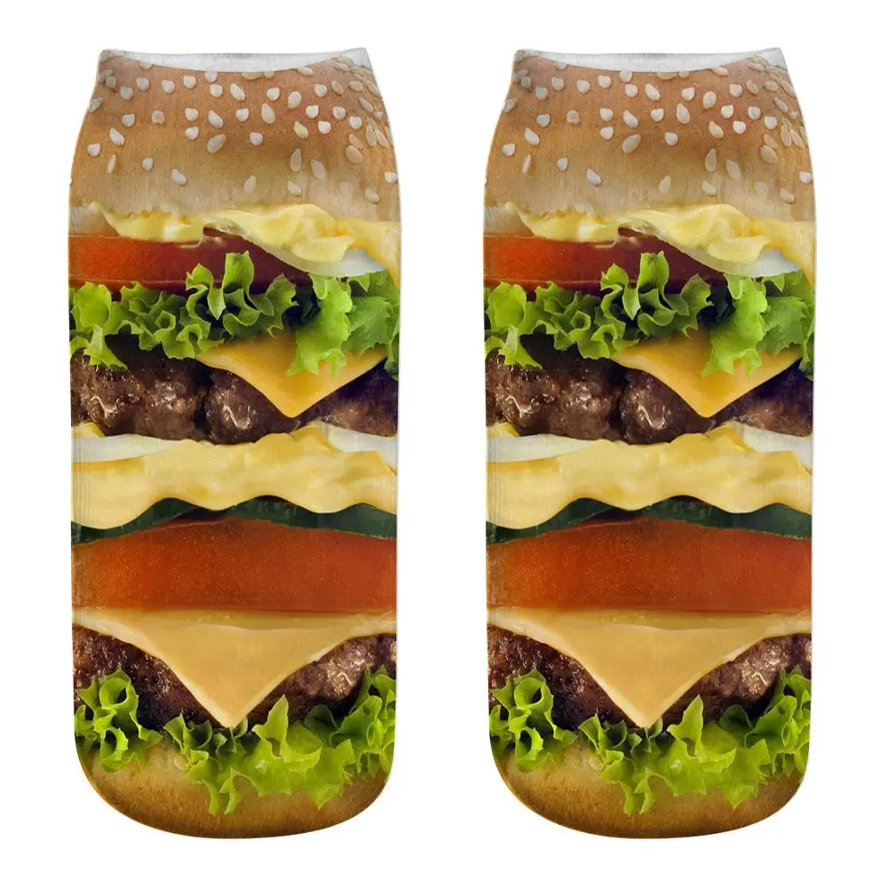 1 пара женских носков с изображением гамбургера и картофеля фри женские и мужские носки до щиколотки с объемным забавным рисунком еды сумасшедшие милые Необычные носки с принтом - Цвет: colour2