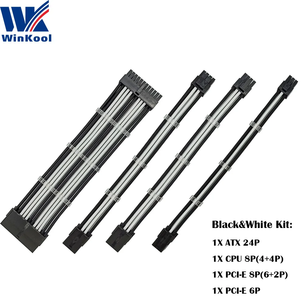PSU Extension Cable WinKool Female to Male 18AWG Sleeved 1X ATX 24P CPU 8P PCI-E 8P and 6P Power Cord / Cable Kits