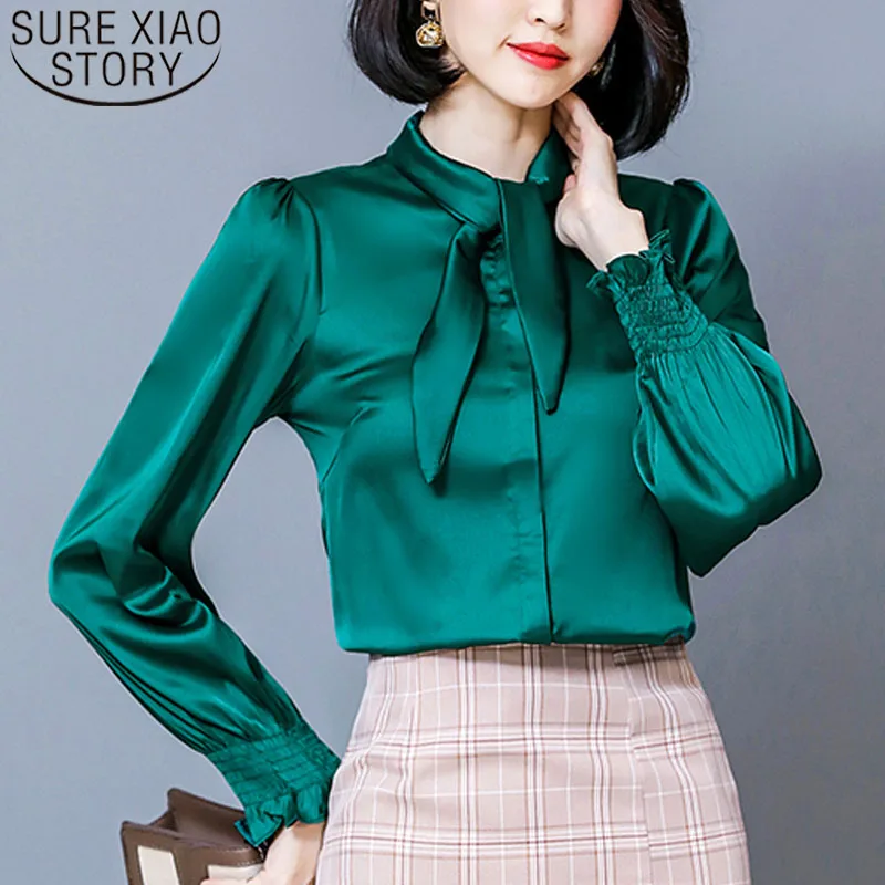 Blusas Mujer De Moda осенние модные офисные женские рубашки с длинным рукавом и бантом женские Однотонные блузки на каждый день женские топы 6225 50