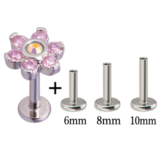 Paw Lip Ring Piercing Labret Stud Monroe Bar Zircon Internally Threaded Tragus Helix Ear Cartilage Earring Body Jewelry 16G