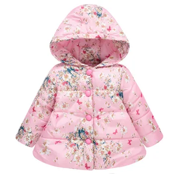 

Baby Girl Floral Leopard Printed Long Sleeve Hooded Parkas 2-6Y Kids Children Winter Warm Fleece Lined Coat Outwear Streetwear