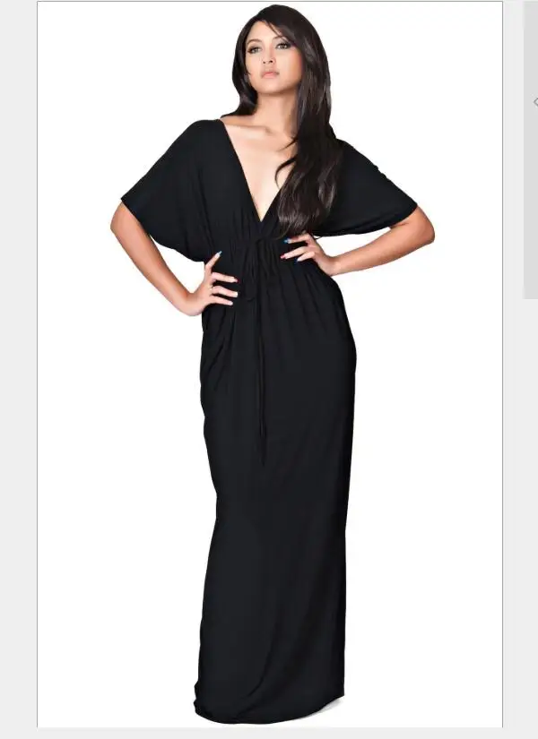 spring and summer women's clothing Deep V-neck loose elastic waist full formal Dresses C146