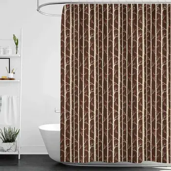 

Shower Curtains Brown and Pink Forest,Abstract Pattern with Birch Trees in Autumn Season Leafy Branches Modern,Brown Beige