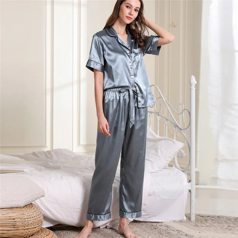 Женский Пижамный костюм, топ+ штаны, короткий рукав, длинные штаны, одежда для сна, короткие пижамные комплекты, Conjunto de pijama