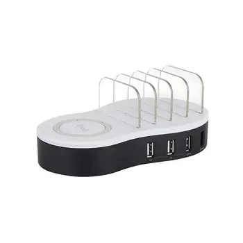 

Smart Four Port USB + Wireless Charging Station User Guide Compatible for Apple Ipad Iphone And Android Cell Phone And Tablet E