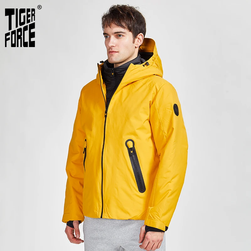 Новинка 2020 зимняя куртка TIGER FORCE для мужчин желтое теплое пальто с капюшоном