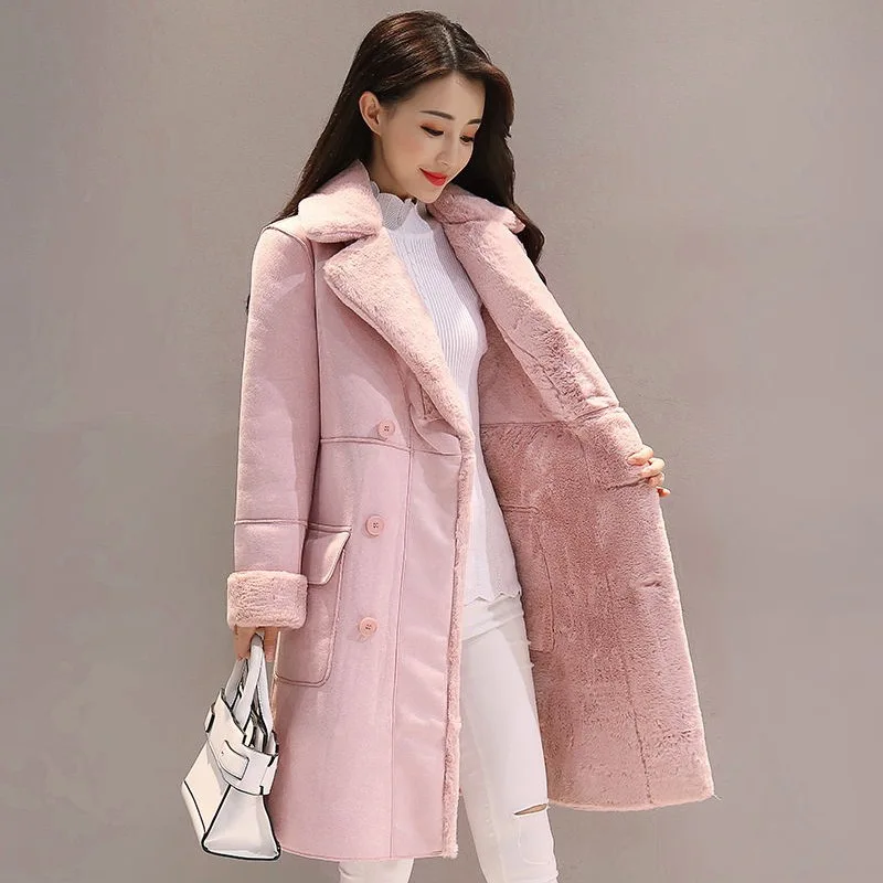 Light Gray HEE GRAND/теплые пальто из искусственного меха, большие размеры XXL, зимние женские толстые замшевые парки, новая осенняя двубортная длинная куртка, Женская WWC165 - Цвет: Light Gray