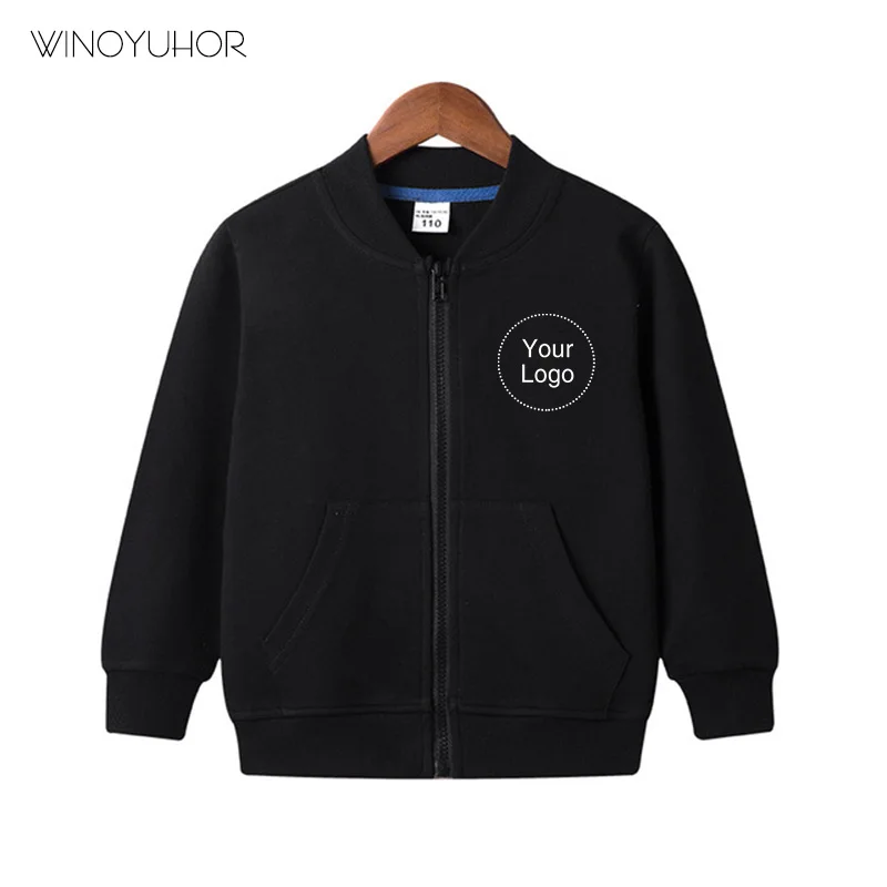 

Customized DIY Logo Printing Hoodies Sweatshirts Boys Girls Cotton Long Sleeve Baseball Jacket Kids Baby Unisex Streetwear