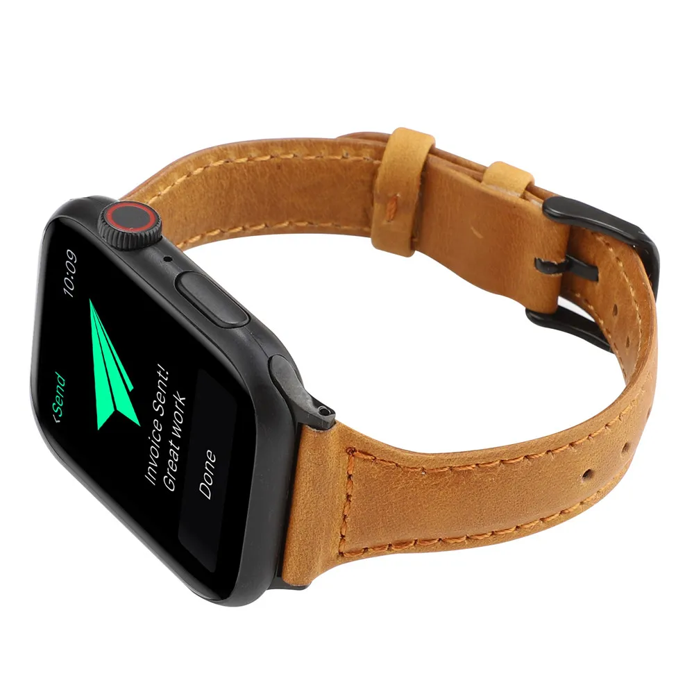 T Форма масло воск кожаный браслет для Apple Watch Band 38 мм 42 мм 40 мм 44 мм ремешок аксессуары для iWatch серии 4 3 2 1