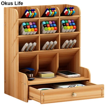 

New Multi-function 13 Grids Wood Desktop Stand Holder Cosmetic Brush Storage Box Pencil Pen Cosmetic Brush Jewelry Display Rack