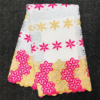 

5 yard Swiss lace fabric 2020 latest heavy beaded embroidery African cotton fabrics Swiss voile lace popular Dubai style HL0431