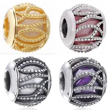 

Authentic 925 Sterling Silver Bead Charm Intertwining Radiance With Crystal Beads Fit Pandora Bracelet DIY Jewelry