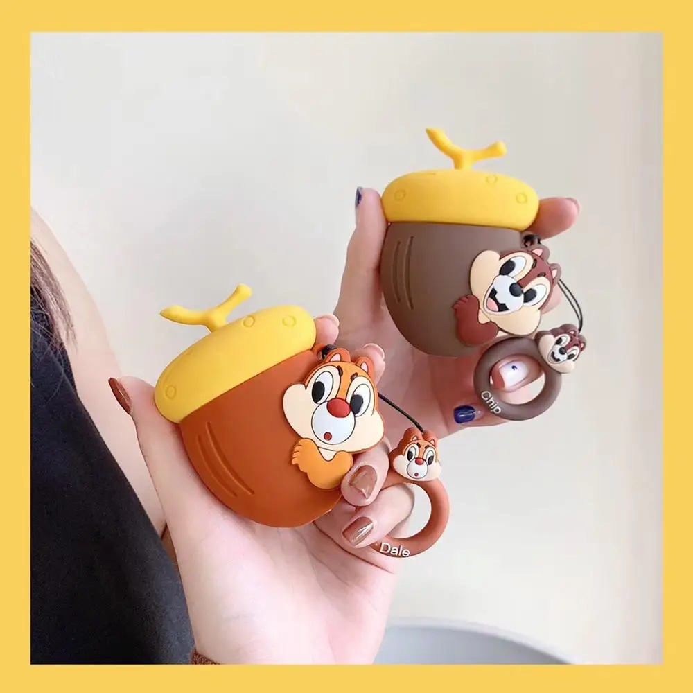 

Cute cartoon Pine cone Squirrel keychain Bluetooth Wireless Earphone Silicone Case For Apple AirPods 1 2 Headset Keyring