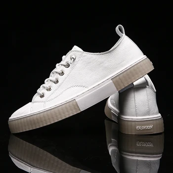 

Genuine Leather Shoes Men Sneakers Men Fashion White Shoes Leather Sneakers Brand Male Footwear 2020 New