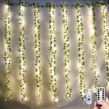

3*2m LED Ivy Garland Light Curtain For Living Room Fairy Lights Remote Control USB Light Curtain Christmas Wedding Decoration