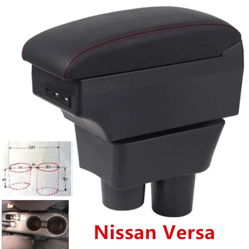 For Nissan Sunny Versa armrest box USB Charging heighten Double layer