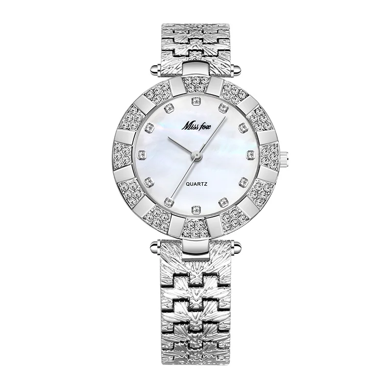 Miss Fox женские часы роскошные часы с браслетом из страз для женщин часы со стразами женские montre femme bayan kol saati - Цвет: silver
