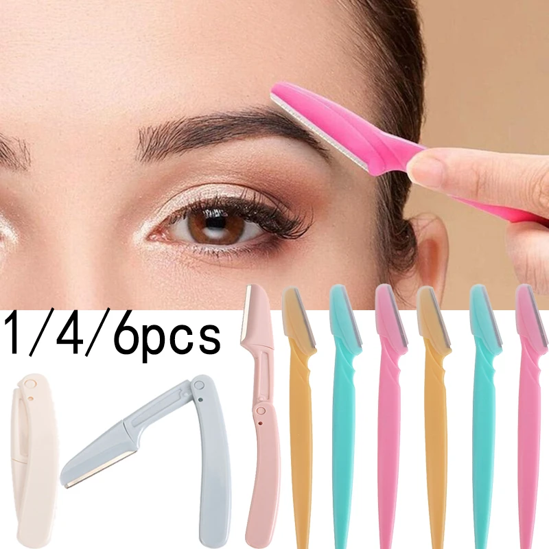 

1/4/6pcs Multicolor Folding Eyebrow Trimmer Safe Blade Shaping Knife Eyebrow Blades Face Hair Removal Razor Makeup Beauty Tools