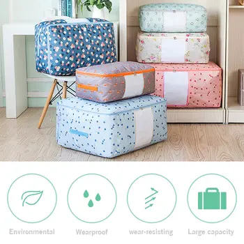 

Water-resistance Quilt Storage Box Bag Portable Transparent Clear Window Clothes Folding Closet Organizer With Handles^