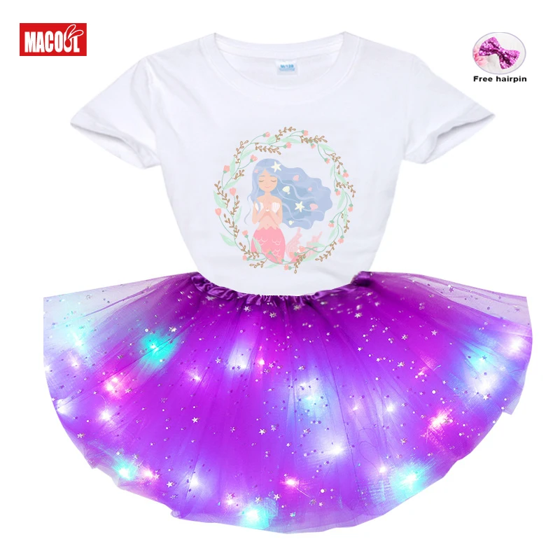 

Summer Clothes for Kids Girls Clothing Sets Fashion Light LED Tutu Dress+t Shirt 2 Pcs Set Children Girl Clothing Outfit Set