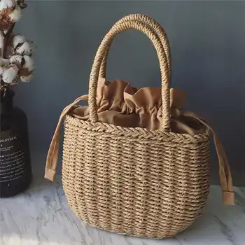 

Bohemia Top-Handle Bags 2020 Summer Straw Woven Bags for Women Besch Buckets Bag Travel Handbag