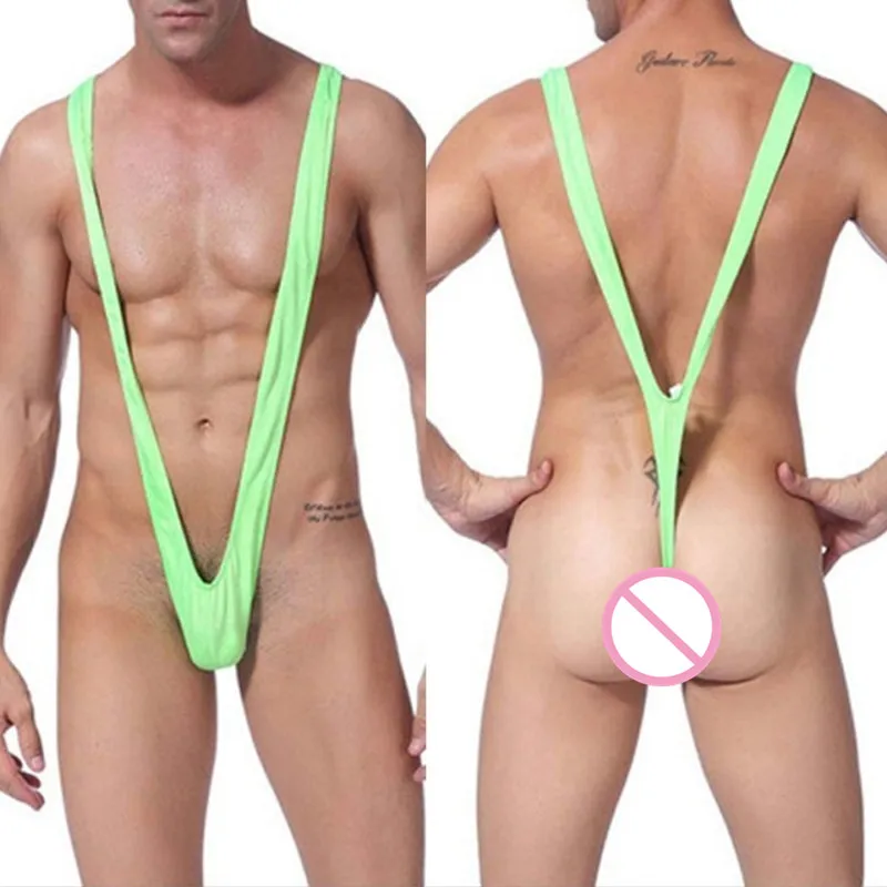 Mens Lingerie Shoulder Straps Mankini One-Piece V Sling Stretch Singlet Bodysuit