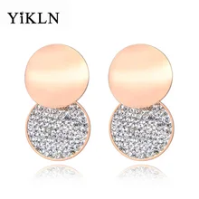 YiKLN серьги-гвоздики из нержавеющей стали со стразами для женщин, серьги-кольца из розового золота YE19030