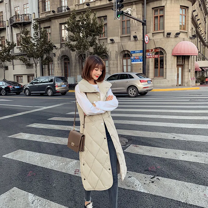 

2019 New Style Waistcoat Cotton-padded Clothes Women's Mid-length Loose Sleeveless Vest Cotton Coat Fashion