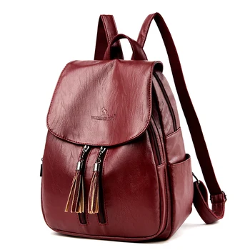 

Large Tassels Women Leather Backpack Fashion Casual College Daily Bags for Girls Portable Zipper Ladies Travel Shopping Bagpack