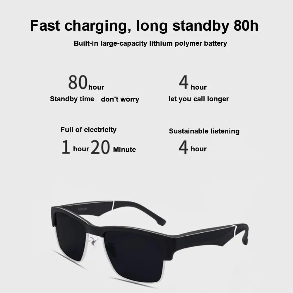 Newest Bluetooth Smart Glasses Wireless Sport Headset With Microphone Anti-Blue Light Smart Sunglasses 80h Standby