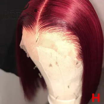 

Beeos 150% 13*4 Straight Burgundy Color Short Bob Deep Part Lace Front Human Hair Wigs Preplucked Bleached Knots Brazilian Remy