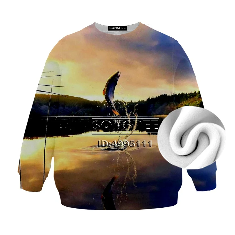 11 SONSPEE Fishing Fish Bird Eagle 3D Print Fleece Thick Casual Sweatshirt hoodies Boy Girl Kid Children Clothing Long Sleeve - Цвет: 11
