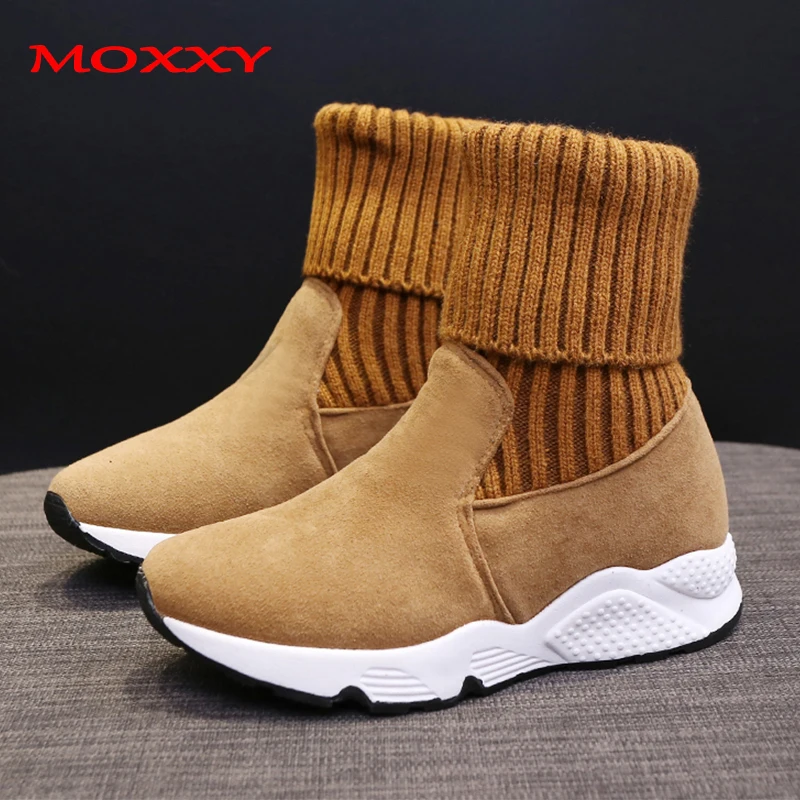 

2019 New Ladies Winter Knit Sneakers Women Shoes Designer Winter Sneakers Fur Warm Plush Sport Sock Boots Casual Shoes Female