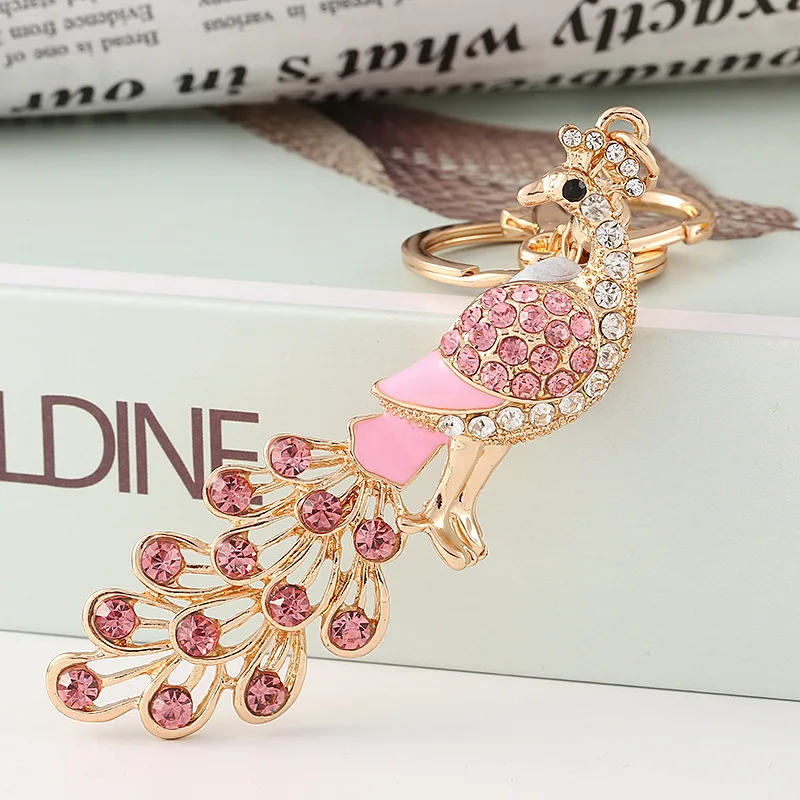 XDPQQ Fashion Jewelry Peacock Keychain Series Car Bag Pendant Rhinestone Swan Alloy Flamingo Key Ring Female | Украшения и