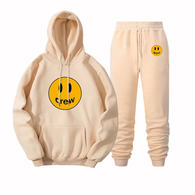 2020 Hip Hop Hoodie + Pants Men Women Suit Justin Bieber Drew House Smile Face Print Pullover Streetwear Mens Womens Sportswear 2020 Hip Hop Hoodie + Pants Men Women Suit Justin Bieber Drew House Smile Face Print Pullover Streetwear Mens Womens Sportswear