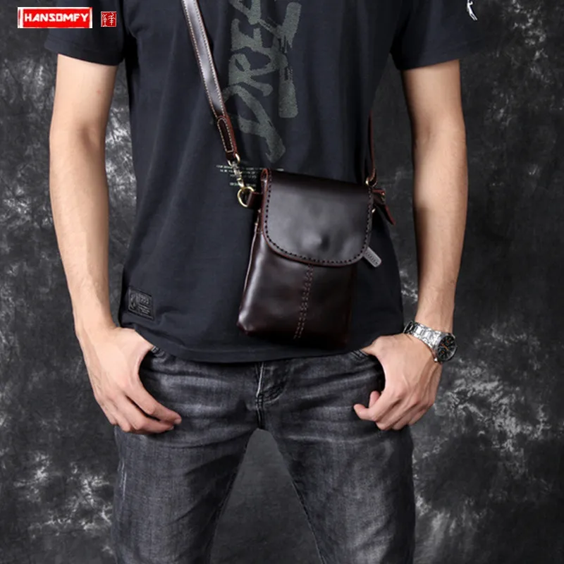 

Retro first layer leather men's small bag original handmade genuine leather male shoulder Messenger bag mobile phone bags