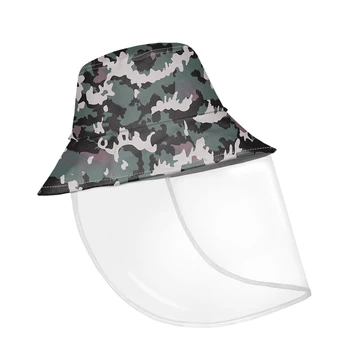 

Women Bucket Hat Green Camouflage Print Sun Protection Fisherman Cap With Face Shield Causal Canvas Summer Hats Adults Unisex