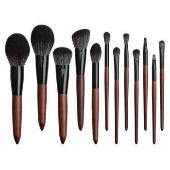 

New Fashion Wood Color Makeup Brush Set 12 Sandalwood Makeup Brush Set Beauty Brush Tool Supplies Hot Sale