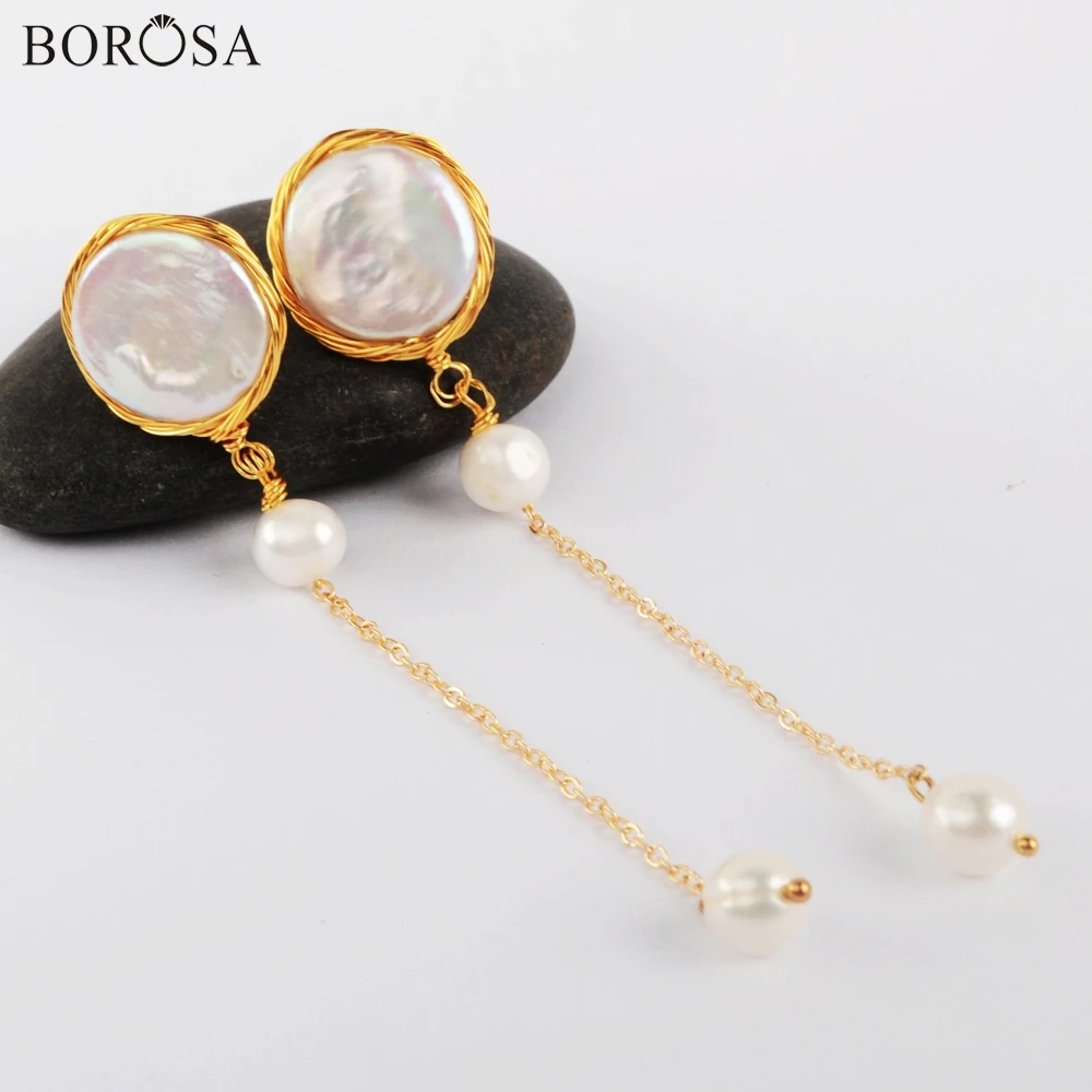 BOROSA, 3 пары, хит, трендовые круглые серьги с натуральным жемчугом, длинные серьги с пресноводным жемчугом, ювелирные изделия для женщин WX1208