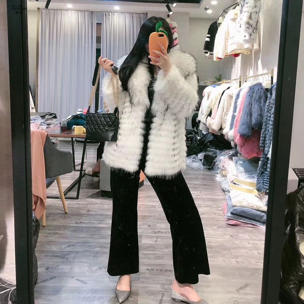 ZiZhen Overcoat Real Raccoon Dog Fur With Big Turn-down Collar Fur Strip Sewed Toghter Woman Real Fur Coat 190923-1