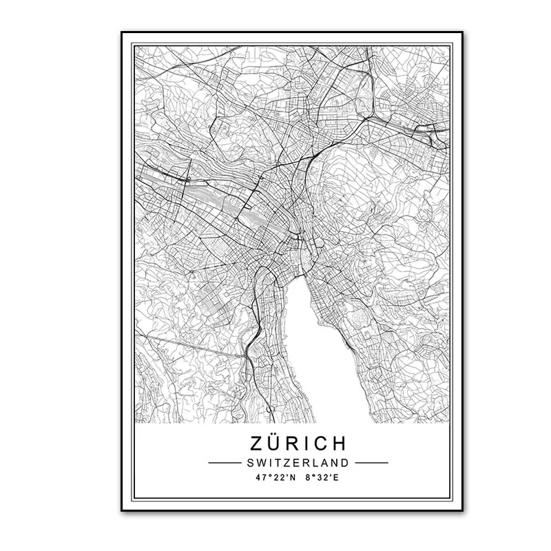 Minimalist-City-LISBON-ZURICH-Map-Travel-Canvas-Painting-Black-White-Wall-Art-Pictures-Posters-Prints-for (4)