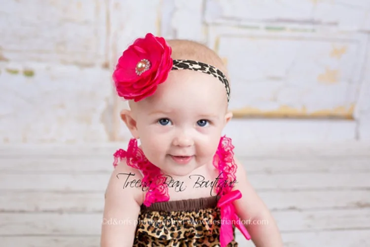 Baby Leopard Satin Ruffles Romper Infant Posh Petti Rompers with Pink Straps and Flower Headband Kids One-piece Jumpsuit 3Pcs