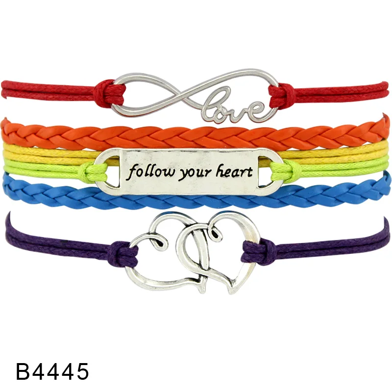 Rainbow Follow Your Heart Infinity Love Wins GLBT Rights Men's Teacher Running LGBT Pride Bracelets for Women - Окраска металла: B4445