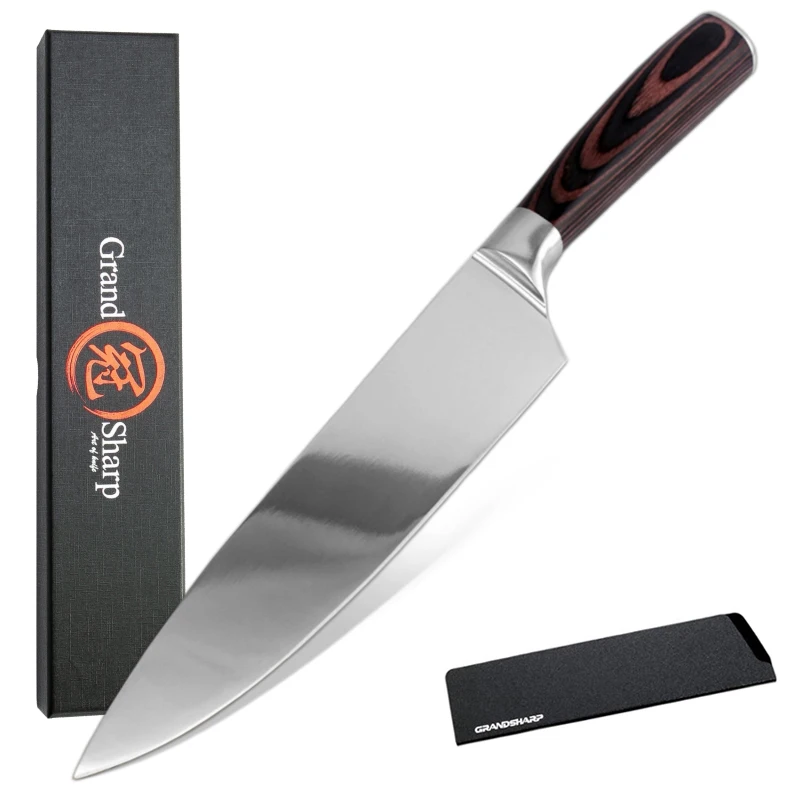 GRANDSHARP 8 дюймов нож шеф-повара из высокоуглеродистой AUS-8 японский кухонный нож из нержавеющей стали с ручкой Pakka инструменты для приготовления пищи с подарочной коробкой