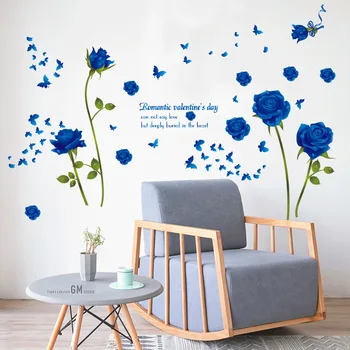 

Wall Blue Rose Decoration Romantic Stickers Diy 3d Flower Decor Poster Stikers Mural Wall Decals Art
