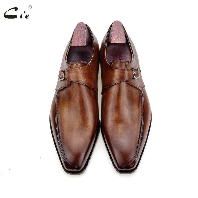cie Blake Men Office Dress Shoes Formal Leather Elegant Social Business Leather Sole Monk Straps Dark Brown Shoes MS188